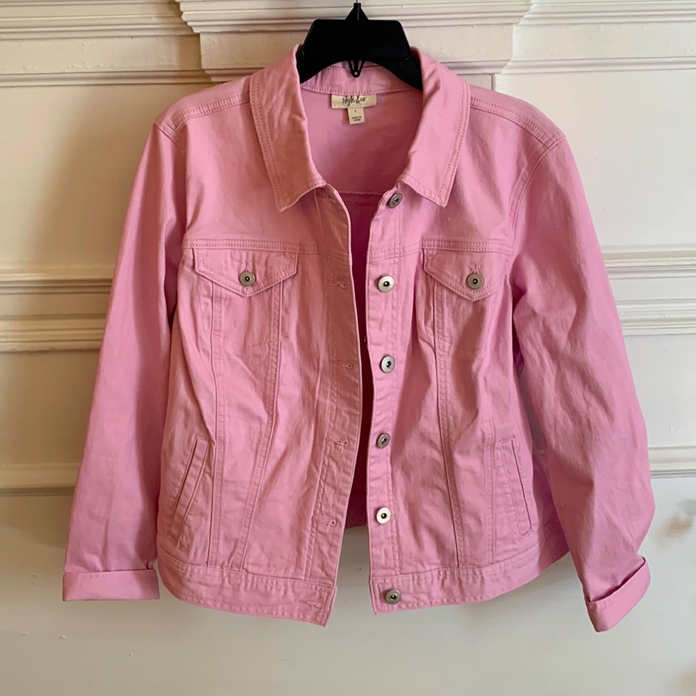 Style & Co LG pink stretch light weight denim full size jacket gently loved